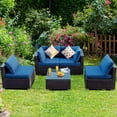thumbnail image 3 of Gymax 5PCS Rattan Patio Conversation Set Sofa Furniture Set w/ Navy Cushions, 3 of 10