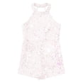 thumbnail image 4 of Yanarno Combinaison Short de Danse pour Filles, Col Licou, Paillettes, Fête de Noël, Rumba Samba, Rose, 8, 4 of 5