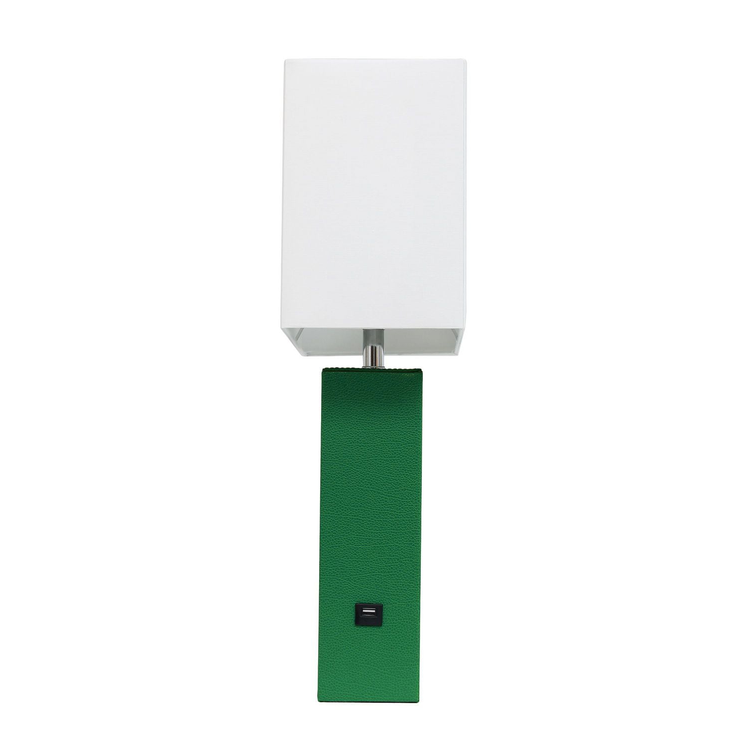 Lampe de table design moderne en cuir élégant avec abat-jour USB et tissu blanc