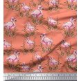thumbnail image 1 of Soimoi Orange Poly Georgette Fabric Grass & Flamingo Bird Print Fabric by Yard 42 Inch Wide, 1 of 3