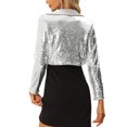 thumbnail image 3 of INSPIRE CHIC Blazer Ouvert pour Femme à Revers Cranté à Manches Longues Veste Scintillante à Paillettes Argent TP, 3 of 5