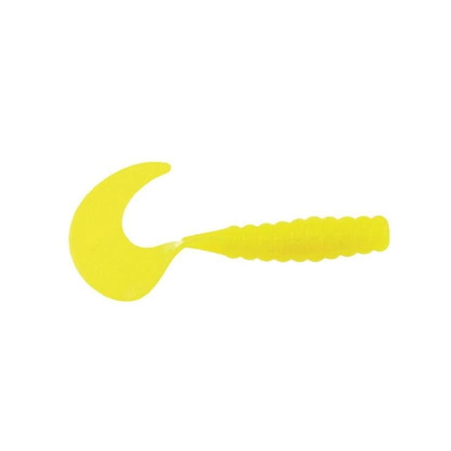 Berkley PBHPG3-YE PowerBait Power Grubs, 3 inch yellow soft plastic fishing lure with a ribbed tapered body and fast swimming curved tail, designed to attract bass and ideal for jigs and spinnerbait trailers.