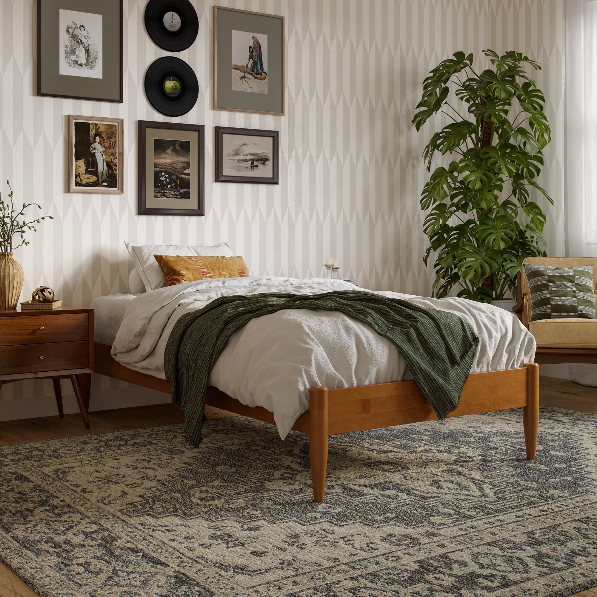 Pasadena 12" Twin XL Wood Low Profile Platform Bed in Light Toffee