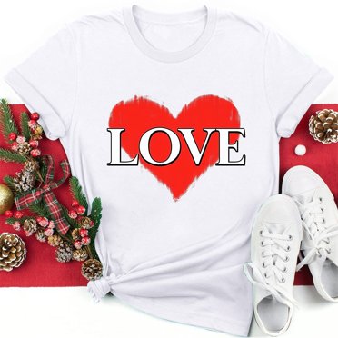 Meichang Valentines Day T-Shirts pour Femmes à Imprimé Cœur, T-Shirts à Manches Courtes Décontractés à Col Rond, Chandails à Enfiler, T-Shirts Amusants pour Sorties et Rendez-Vous, Hauts