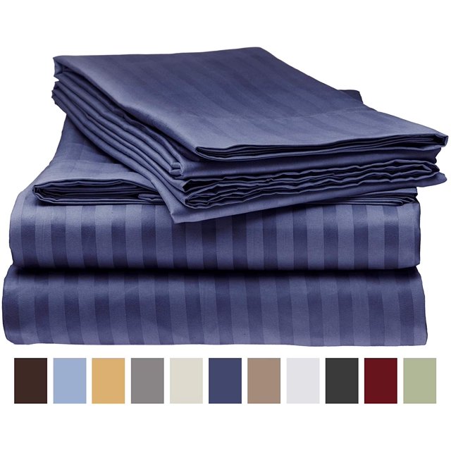 Deluxe Striped 1800 Prestige Soft and Comfortable Bed Sheets Set, King Navy