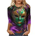 thumbnail image 1 of Penkiiy T-shirt Blouse Décontractée à Manches 3/4 et Col Rond pour Femmes, Impression Mode Mardi Gras, Multicolore, 1 of 5