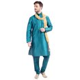 thumbnail image 1 of Ensemble Kurta-Pyjama et Foulard pour Homme, Robe de Fête Indienne (Turquoise, M), 1 of 6