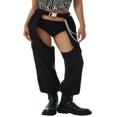 thumbnail image 1 of Women Crotchless Trousers Solid Color Long Pants with Chain Belt, 1 of 6