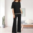 thumbnail image 3 of Ladies 2 Piece Pant Set Crew Neck Basic Top Long Pant Loose Fit Sleepwear Outfit, 3 of 8