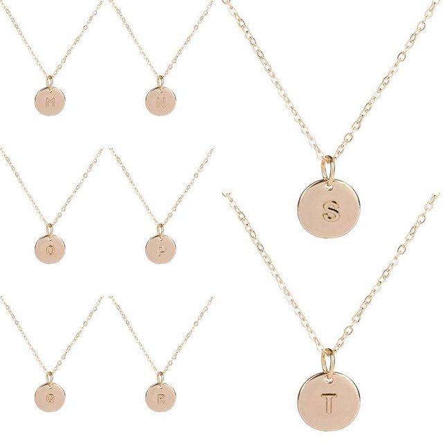 Collier Pendentif Rond en Forme de Pièce Alphabet Disque Chaîne de Cou Collier Chandail Femme Fille Cadeau Femme Bijoux