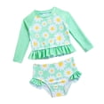 thumbnail image 1 of Luvoko Infant 2-Pack Rash Guard Shirt Short Sleeve, Girls Uv Shirt Long Sleeve Swimsuit Shorts And Top Kids Rashguard Girls Period Bathing Suit Swimsuit One Shoulder Swimwear(Light Green,6-12 Months), 1 of 7