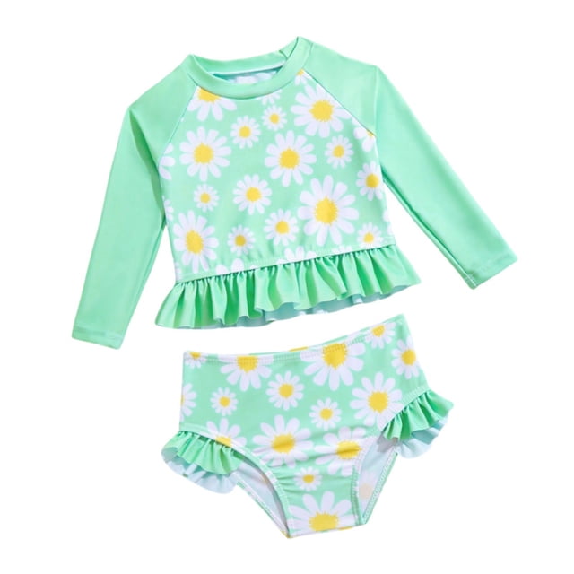 Luvoko Infant 2-Pack Rash Guard Shirt Short Sleeve, Girls Uv Shirt Long Sleeve Swimsuit Shorts And Top Kids Rashguard Girls Period Bathing Suit Swimsuit One Shoulder Swimwear(Light Green,6-12 Months)