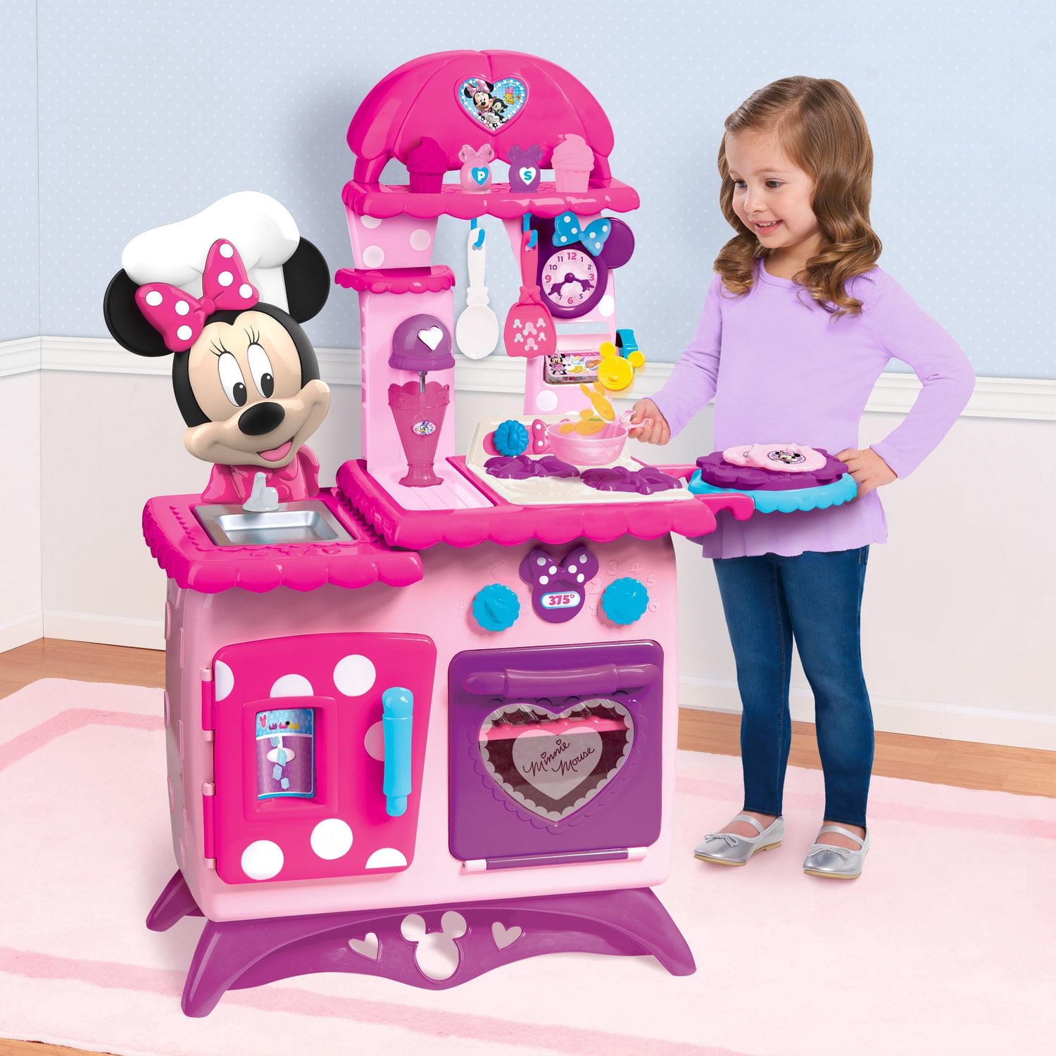 Disney Junior Minnie Mouse Flipping Fun Pretend Play Kitchen Set, Play Food, Realistic Sounds