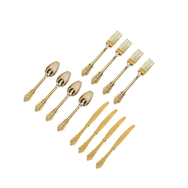 Transemion Plastic Forks Spoons Knifes Silverware Decor Party Golden 18.5cm 1Set