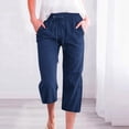 thumbnail image 2 of Capri Pants for Women Causal Summer Cotton Linen Pants Drawstring Elastic Waist Loose Fit Lounge Capris with Pockets, 2 of 4