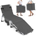 thumbnail image 1 of Gymax Chaise de Bronzage Pliante, Bain de Soleil Inclinable avec Trou pour le Visage et Oreiller Amovible, Dossier et Positions des Jambes Réglables, Gris, 1 of 10