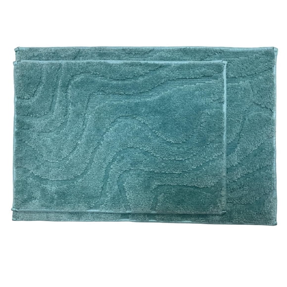 Home Décor Inc. Aqua Microfiber 2-Piece Indoor Bathmat Set – 17" x 24" & 20" x 30", Soft & Durable, Suitable for All Ages