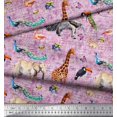 thumbnail image 2 of Soimoi Pink Velvet Fabric Birds,Elephant & Giraffe Animal Print Sewing Fabric BTY 58 Inch Wide, 2 of 3