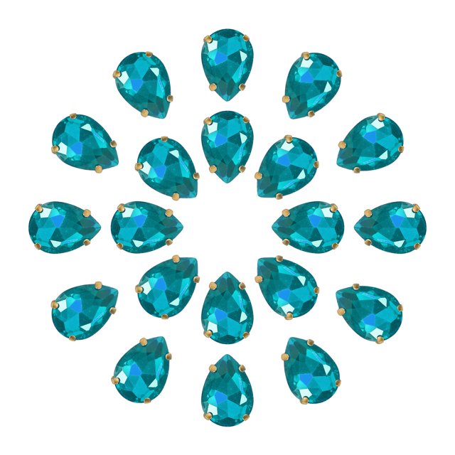 Unique Bargains 20Pack Teardrop Sew on Rhinestone - 18x13mm Glass Teardrop Crystal Rhinestones in Gold Prong Setting (Lake Blue)