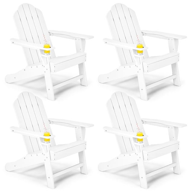 Costway Lot de 4 Chaises Adirondack de Patio Résistantes aux Intempéries pour Jardin et Terrasse avec Porte-Gobelet Blanc
