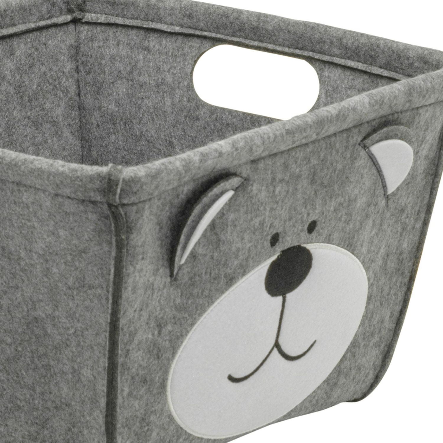Felt Construction Storage Basket with Smiling Bear Face Patch
