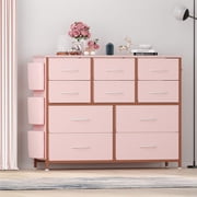 EDTara Dresser for Bedroom, Tall Storage Dresser with 10 Drawers & Side Pockets, Fabric Chests of Drawers Organizer