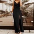 thumbnail image 4 of Femmes Banquet Robe Couleur Unie Plissé Sans Manches Profonde V Cou Haut Fendue Robe de Soirée Vêtements Féminins, 4 of 13