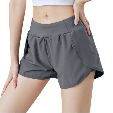 Dvkptbk Women's Running Shorts, High Waisted Athletic Yoga Shorts with Zip Pocket 2 in 1 Quick Dry Workout Gym Short Pants