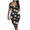 thumbnail image 1 of Fridja Womens Print O-Neck Tank Dress Sleeveless Basic Midi Club Dress, 1 of 7