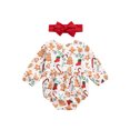 thumbnail image 3 of Mialoley Christmas Printed Long Sleeve Round Neck Romper + Bow Headband, 3 of 6