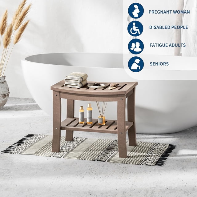 Yiwa Heavy-Duty Shower Bench, 20.6" HDPE Waterproof Bathroom Stool with Storage, 400 lb Weight Capacity