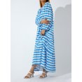 thumbnail image 3 of Faithtur Femmes Géométrique Imprimé Longue Robe V-Cou Puff Robe de Mode en Vrac pour le Printemps, l'Été, 3 of 9