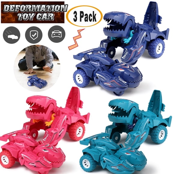 DEBGFS 3 Pack Dinosaur Car Toy 2 in 1 Deformation Car for Kids Boys Playing Transform Car Robot Toys Inertial Slide Toy Car for 3 4 5 6 7 8 Year Old Girls Boys Best Christmas Birthday Gifts