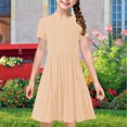 thumbnail image 5 of NJDVHB Robe d'Été pour Tout-Petit, Robe de Plage pour Fille, Robe de Fête pour Filles, Robe Décontractée à Manches Courtes Imprimée Unie Extensible, Beige, 170, 5 of 5