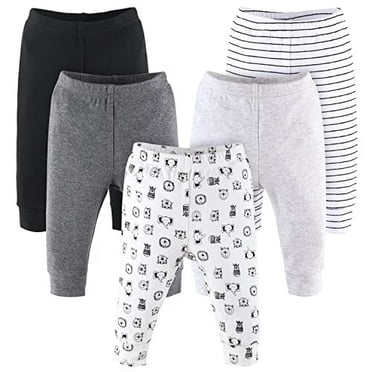 5 Pack Baby Pants Set Black, Grey, Safari Animals to 24 Month Sizes