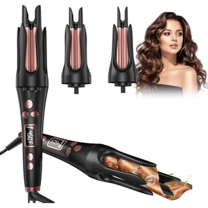 3-in-1 Set de fer à curling automatique, Styler de cheveux interchangeable avec 3 Barreaux en céramique rotatifs (0.75", 1", 1.25") pour tous les types de cheveux, double tension