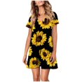 thumbnail image 2 of SMihono Robes d'Été Bohémiennes pour Femmes Grande Taille Mode Décontractée Col en V Imprimé Floral Manches Courtes Robe Ample, 2 of 7