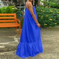 thumbnail image 4 of HKEJIAOI Robes de Sortie pour Femmes Offres Liquidation Cadeau de la Saint-Valentin Femmes Mode Décontractée Robe Unie à Bretelles Poche Ample Dos Nu Grande Robe Évasée Bleu, 4 of 8