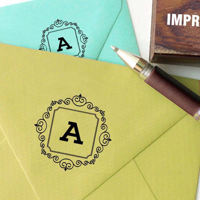 Printtoo Square Swirl Border Alphabet A Monogram Wood Mounted Rubber Stamp Office Stationary