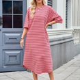 thumbnail image 4 of Ovzne Robes d'Été pour Femmes 2025 Robe Mode pour Femmes Imprimée Manches Courtes Poches Robe à Col Rond Robe de Printemps Manches Courtes Imprimée Liquidation, 4 of 7