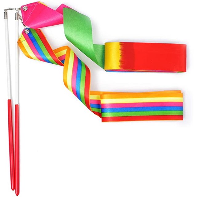 HUIANER Dance Ribbons Streamers Rhythmic Gymnastic Ribbon Wands Rods for Children Art Dances Baton Twirling 2 Pieces