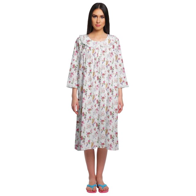 Moomaya Robe de Nuit d'Allaitement en Coton à Col Rond Imprimée pour Femmes