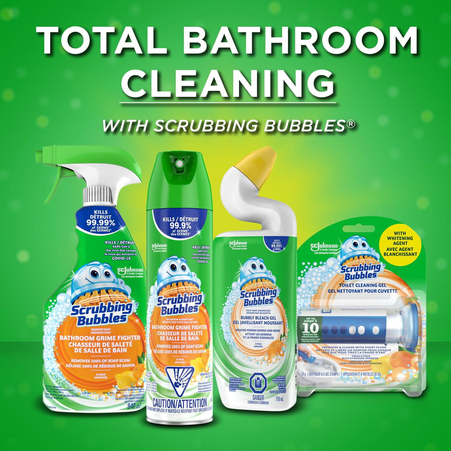 Facing Name Scrubbing Bubbles Désinfectant Chasseur de saleté de salle de bain, parfum Agrumes, 3,8 L