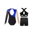 thumbnail image 2 of Zaldita Kids Girls Gymnastics Leotards Shiny Rhinestones Mesh Back Keyhole Unitards Jumpsuits with Crop Tops Shorts Royal Blue 14, 2 of 5