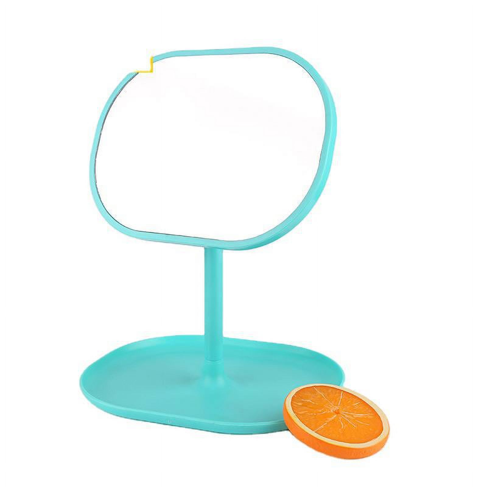 Jinsinto Makeup Mirror Small Round Plastic Bathroom Mirror Adjustable Standing Mirror with Makeup Or Jewelery Storage - Light Blue