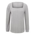 thumbnail image 3 of Meichang Women Tops Plus Size Square Neck Puff Long Sleeve Shirts Ribbed Knit Pullover Solid Loose Fit Side Slit Hem Blouses Business Casual Spring Tops, 3 of 5