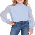thumbnail image 1 of Pull-Over Blanc à Manches Longues pour Filles avec Manches à Volants Pois Suisses Haut Blouse Col Rond 5-12 Ans, 1 of 7