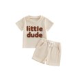 thumbnail image 1 of Faithtur Toddler Boys Summer Outfit Sets Short Sleeve Letter Print Tops + Solid Color Drawstring Shorts, 1 of 8
