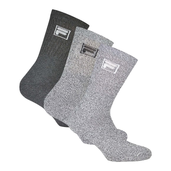 FILA 3 pair socks unisex - terry tennis socks, crew socks, logo waistband, 35-46 Grey Melange 3-5 UK