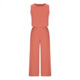 thumbnail image 4 of Mikilon Ensemble Élégant pour Femmes 2 Pcs Col Rond Sans Manches Shorts Haut Plus Pantalon Large Coton et Lin Col Rond Sans Manches Shorts, Pantalons Jambes Élargis, Ensemble Pantalon Long Rouge TG, 4 of 6